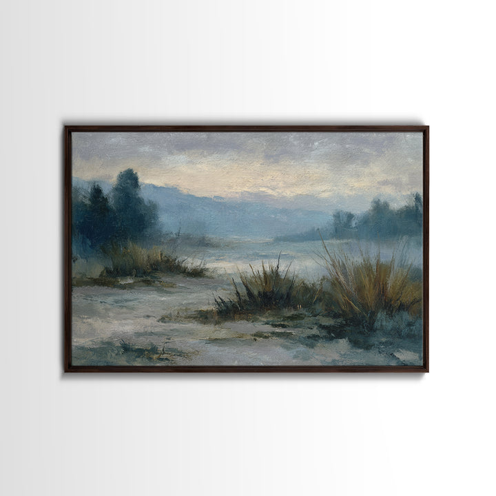 Misty Bridge Landscape Framed Canvas Print, Black and White Art, Photo Prints, Living Room Decor, Watercolor Art, Monochrome, BAW-3x2-71