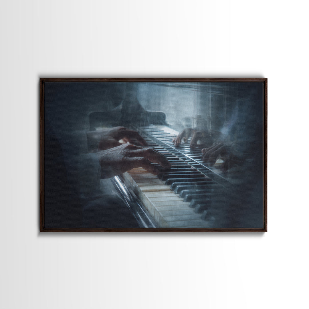 Piano Keys and Hands Framed Canvas Print, Black and White Art, Modern Wall Art, Living Room Decor, Oil Painting, Monochrome, BAW-3x2-74