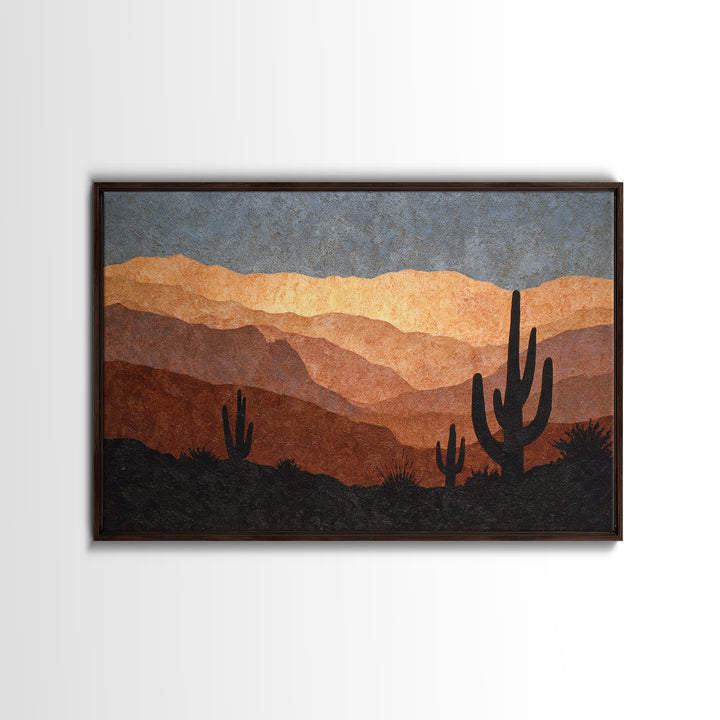 Monochrome Desert Cactus Silhouette Framed Canvas Print, Black and White Art, Luxury Decor, Living Room Decor, Monochrome, BAW-3x2-97