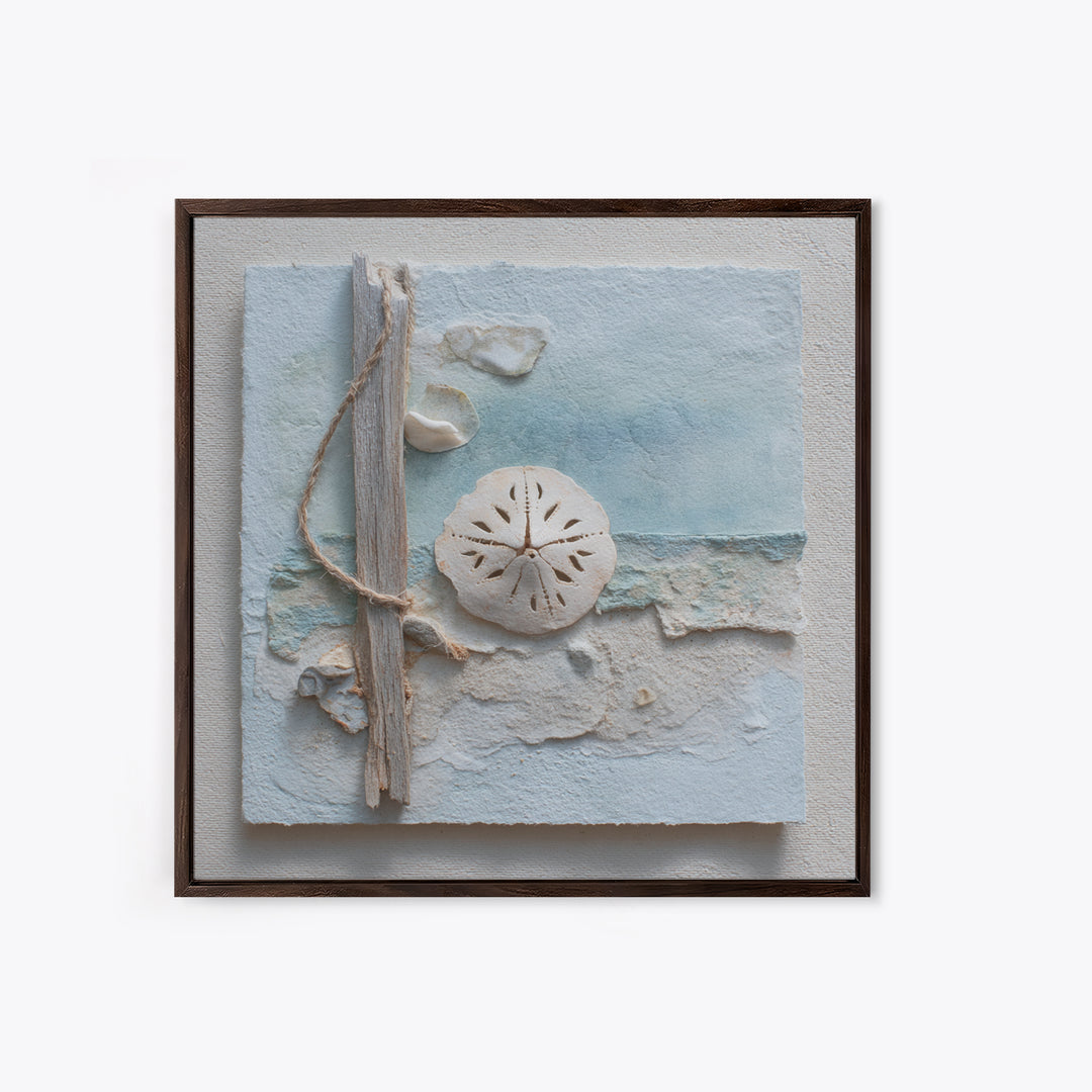 Minimal Sand Dollar Study on Textured Paper Framed Canvas Print, Beach Art, Wall Decor, Coastal Decor, Fine Art, Shore, BEA-1x1-12