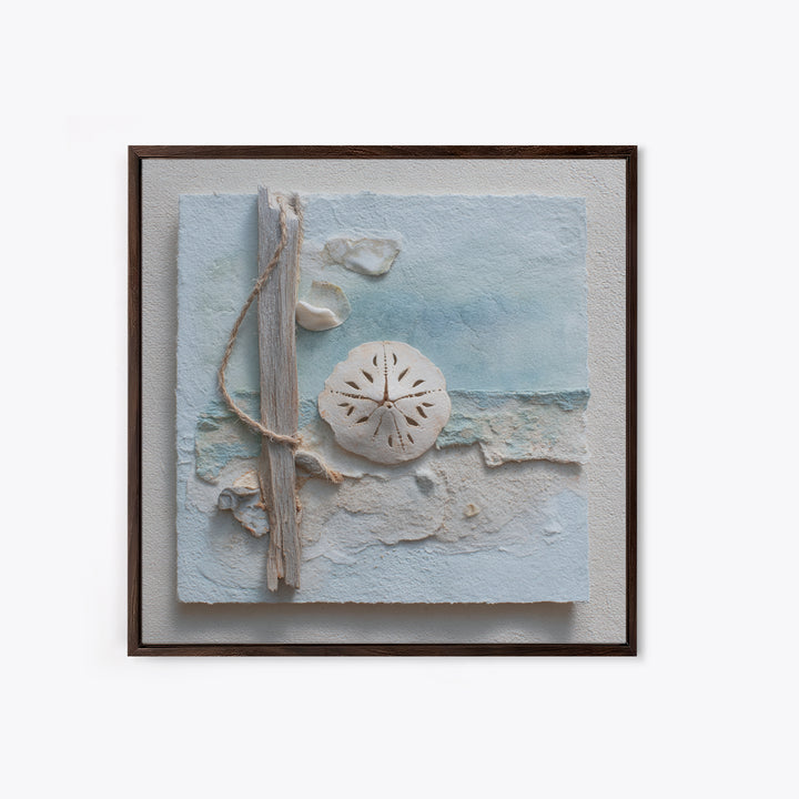 Minimal Sand Dollar Study on Textured Paper Framed Canvas Print, Beach Art, Wall Decor, Coastal Decor, Fine Art, Shore, BEA-1x1-12