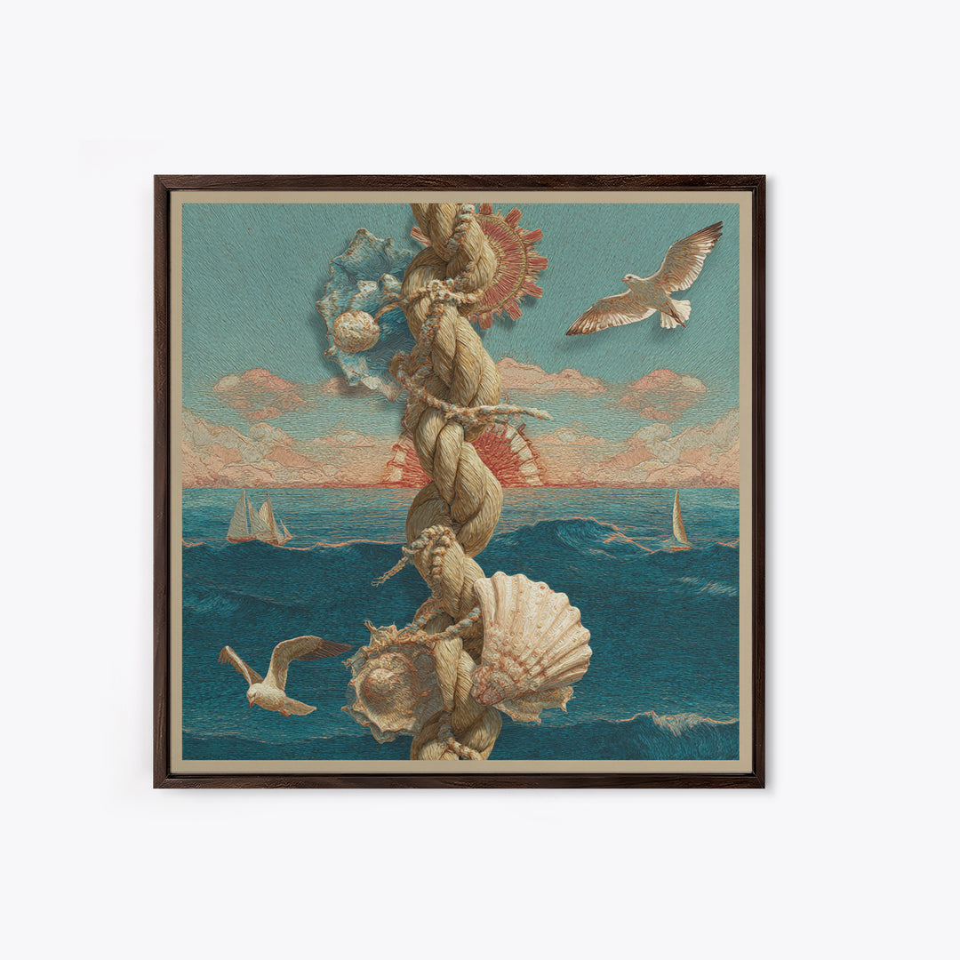 Nautical Rope and Shell Still Life Canvas Print, Beach Art, Modern Art, Coastal Decor, Fine Art, Shore, Luxury Decor, BEA-1x1-17