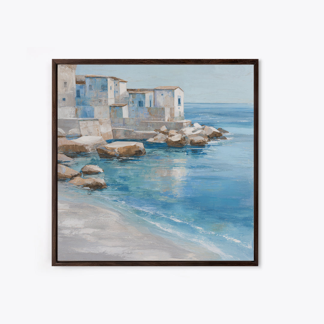 Mediterranean Cove with Clear Water Framed Canvas Print, Beach Art, Beach, Coastal Decor, Fine Art, Shore, Beach Decor, BEA-1x1-44