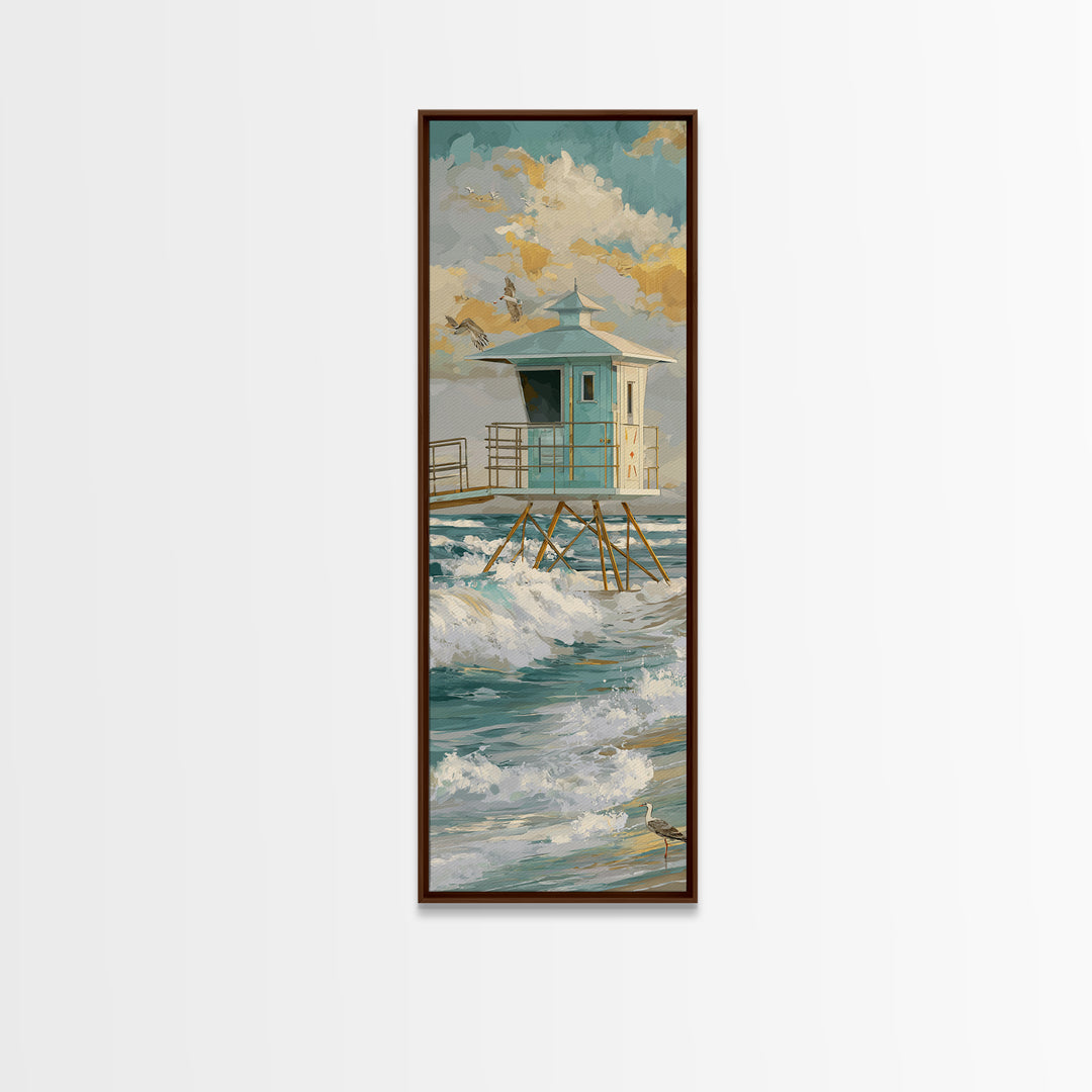 Quiet Lifeguard Tower at Golden Hour Framed Canvas Print, Beach Art, Coastal Decor, Abstract Art, Shore, Printable Art, BEA-1x3-15