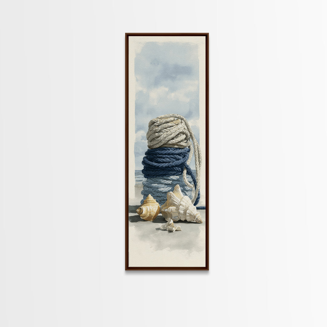 Nautical Rope and Shell Still Life Framed Canvas Print, Beach Art, Modern Decor, Coastal Decor, Fine Art, Shore, Home Decor, BEA-1x3-29