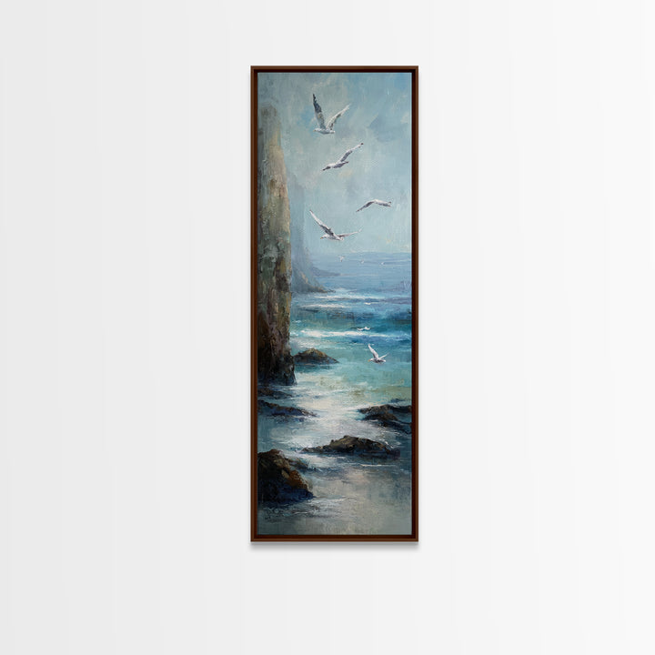 Coastal Cliffs with Gulls and Sea Spray Framed Canvas Print, Beach Art, Digital Wall Art, Coastal Decor, Fine Art, Shore, BEA-1x3-47