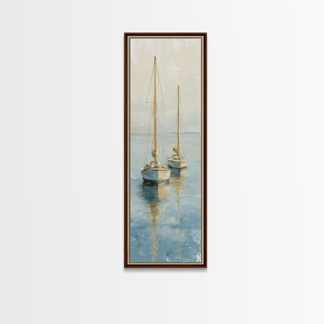 Sunset Sailboat Silhouette on Calm Water Canvas Print, Beach Art, Art Print, Coastal Decor, Oil Painting, Shore, BEA-1x3-90