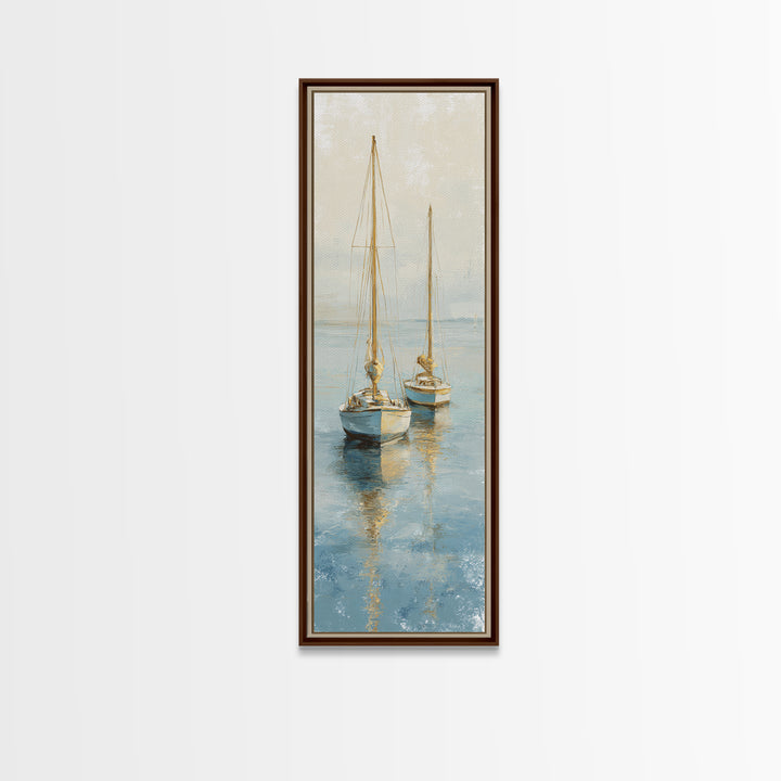 Sunset Sailboat Silhouette on Calm Water Canvas Print, Beach Art, Art Print, Coastal Decor, Oil Painting, Shore, BEA-1x3-90