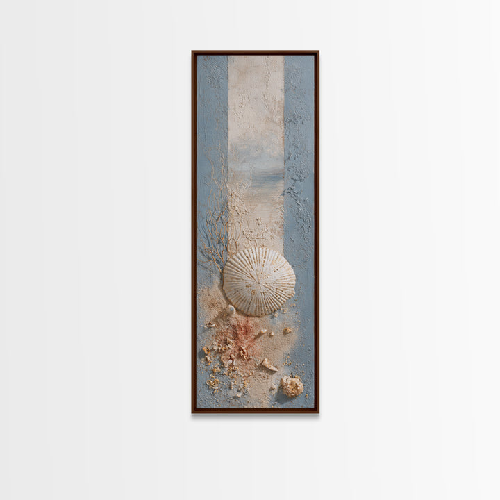 Minimal Sand Dollar Study on Textured Paper Framed Canvas Print, Beach Art, Wall Art Print, Coastal Decor, Abstract Art, Shore, BEA-1x3-96