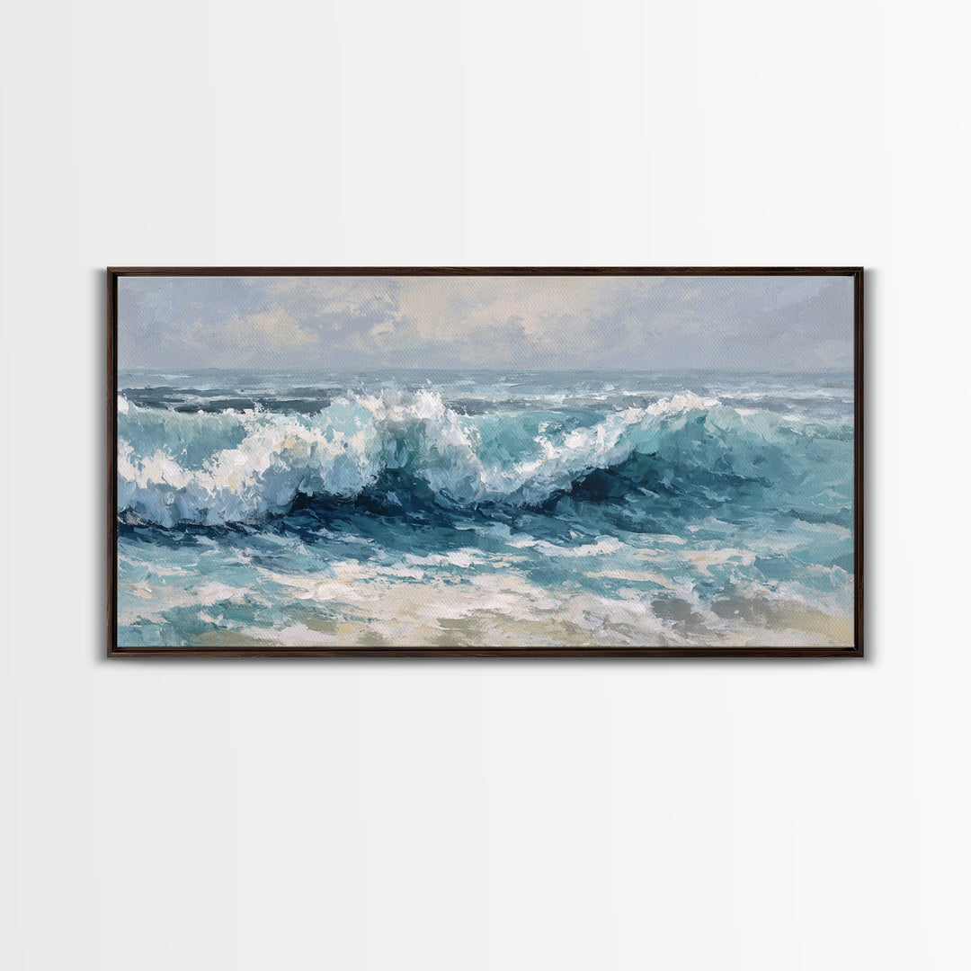 Stormy Ocean Wave Framed Canvas Print, Beach Art, Art, Coastal Decor, Fine Art, Shore, Abstract Wall Art, Whimsical Decor, BEA-2x1-29
