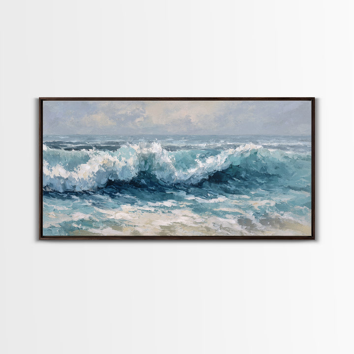 Stormy Ocean Wave Framed Canvas Print, Beach Art, Art, Coastal Decor, Fine Art, Shore, Abstract Wall Art, Whimsical Decor, BEA-2x1-29