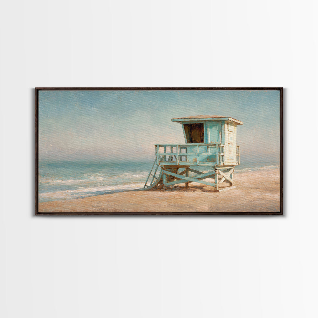 Quiet Lifeguard Tower at Golden Hour Canvas Print, Beach Art, Original Art, Coastal Decor, Oil Painting, Shore, Beach Decor, BEA-2x1-47
