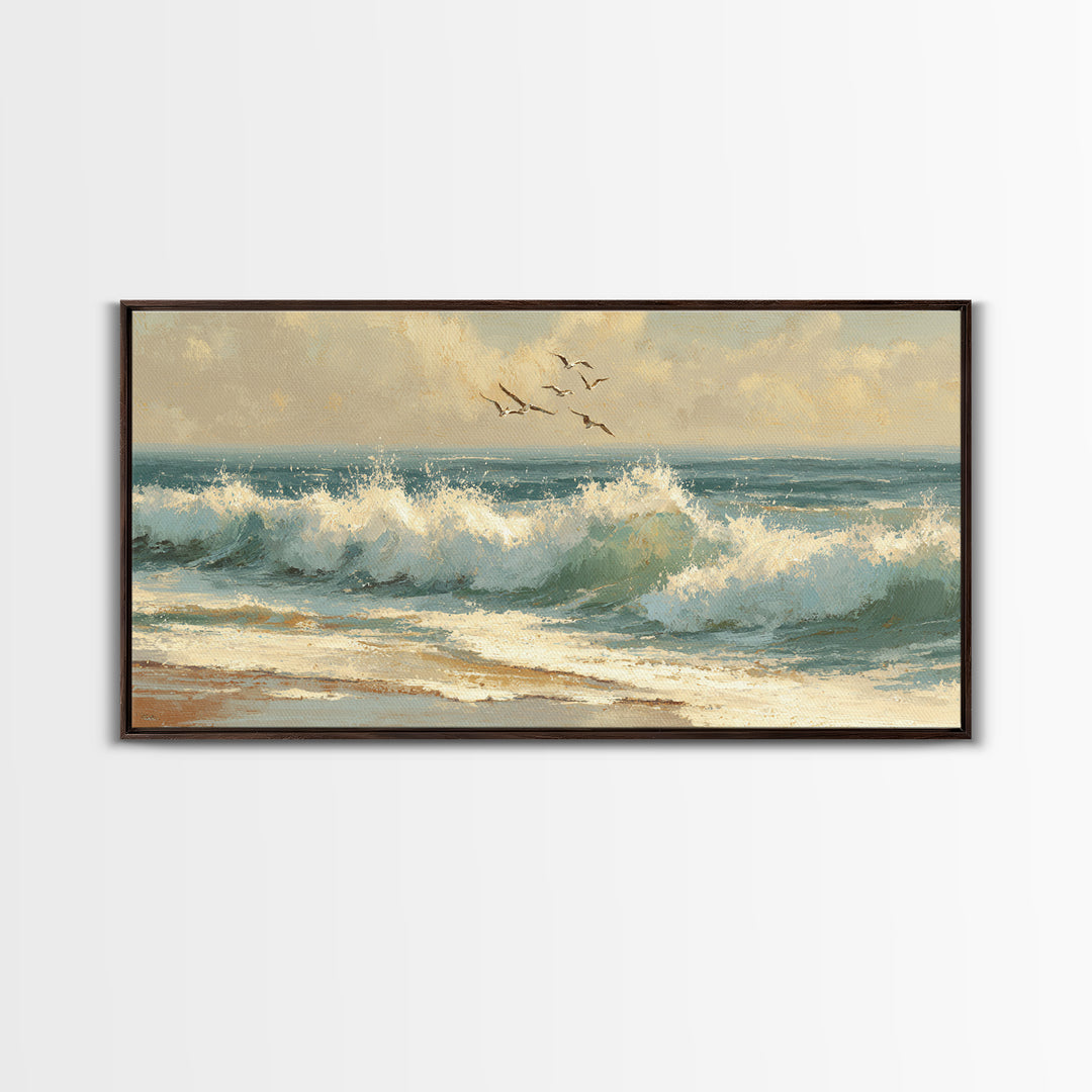 Stormy Ocean Wave Framed Canvas Print, Beach Art, Art, Coastal Decor, Fine Art, Shore, Abstract Wall Art, Whimsical Decor, BEA-2x1-5