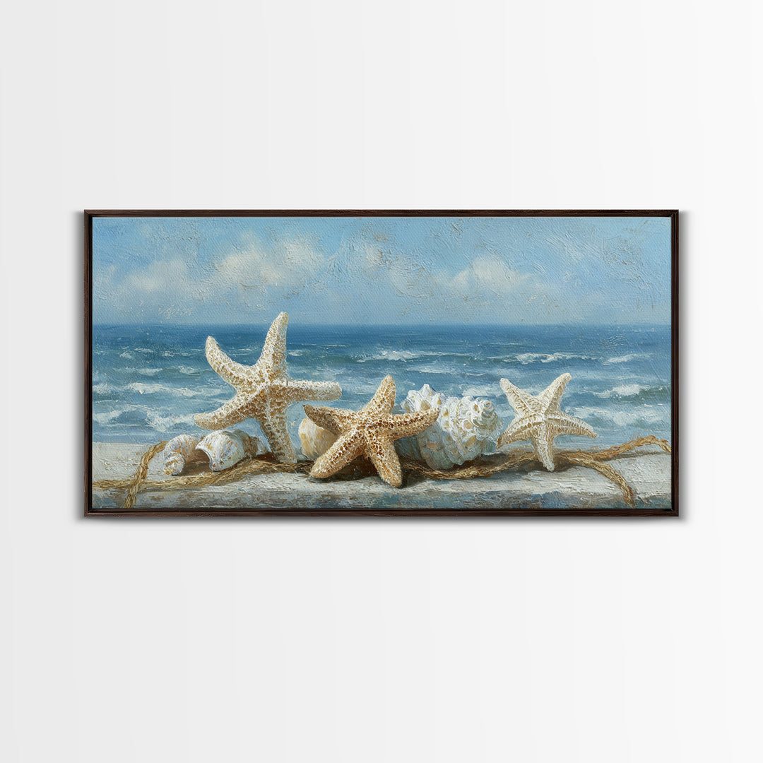 Sun Bleached Starfish and Shells Still Life Canvas Print, Beach Art, Wall Decor, Coastal Decor, Shore, Whimsical Decor, BEA-2x1-57