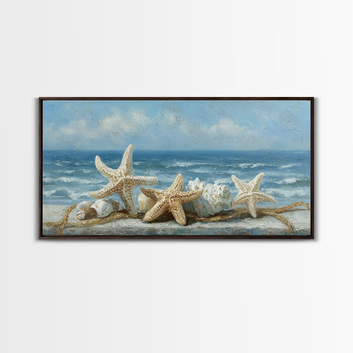 Sun Bleached Starfish and Shells Still Life Canvas Print, Beach Art, Wall Decor, Coastal Decor, Shore, Whimsical Decor, BEA-2x1-57