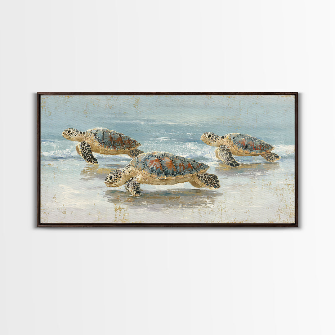 Family of Sea Turtles Crossing Moonlit Sand Canvas Print, Beach Art, Wall Art, Coastal Decor, Fine Art, Shore, Abstract Art, BEA-2x1-58