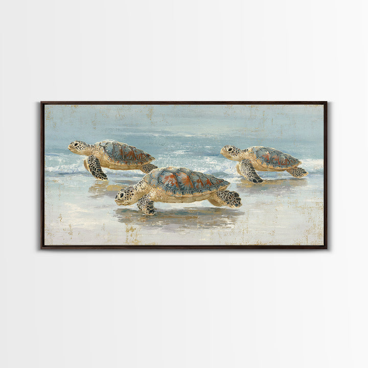 Family of Sea Turtles Crossing Moonlit Sand Canvas Print, Beach Art, Wall Art, Coastal Decor, Fine Art, Shore, Abstract Art, BEA-2x1-58