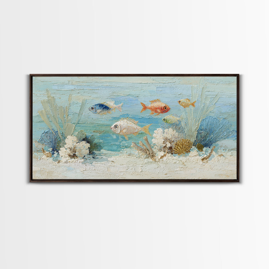 Coral Reef Fish Framed Canvas Print, Beach Art, Luxury Decor, Coastal Decor, Fine Art, Shore, Digital Art, Printable Wall Art, BEA-2x1-6