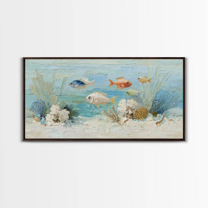 Coral Reef Fish Framed Canvas Print, Beach Art, Luxury Decor, Coastal Decor, Fine Art, Shore, Digital Art, Printable Wall Art, BEA-2x1-6