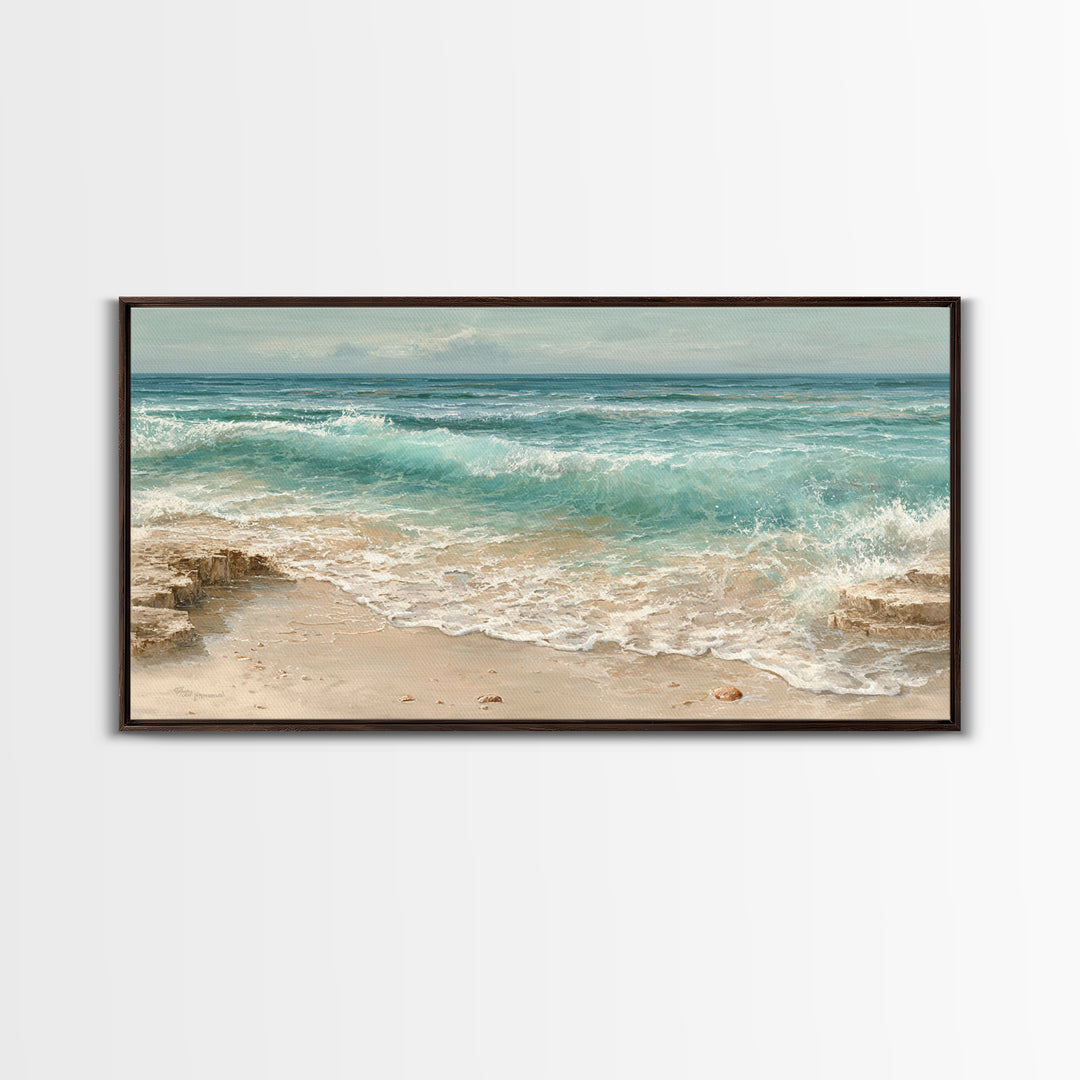 Mediterranean Cove with Clear Water Canvas Print, Beach Art, Printable Wall Art, Coastal Decor, Shore, Living Room Wall Art, BEA-2x1-64