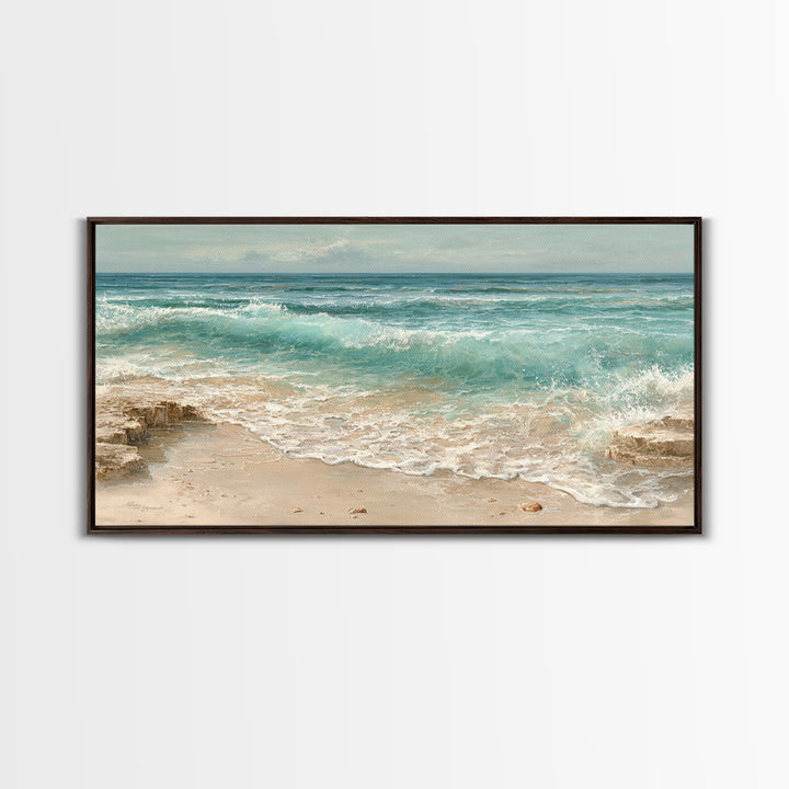 Mediterranean Cove with Clear Water Canvas Print, Beach Art, Printable Wall Art, Coastal Decor, Shore, Living Room Wall Art, BEA-2x1-64