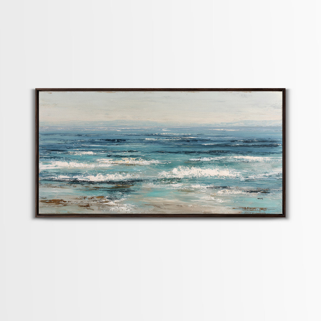 Abstract Ocean Horizon Framed Canvas Print, Beach Art, Wall Art Print, Coastal Decor, Shore, Beach Prints, Gallery Decor, BEA-2x1-84