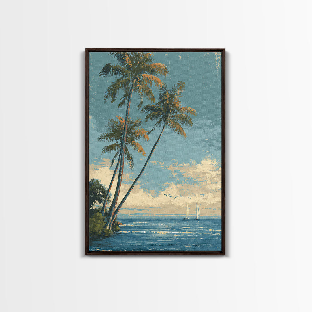 Tropical Palms Leaning Canvas Print, Beach Art, Gallery Decor, Coastal Decor, Fine Art, Shore, Contemporary Art, Wall Art, BEA-2x3-15