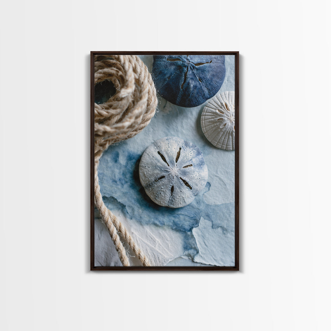 Minimal Sand Dollar Study on Textured Paper Framed Canvas Print, Beach Art, Digital Art, Coastal Decor, Oil Painting, Shore, BEA-2x3-20