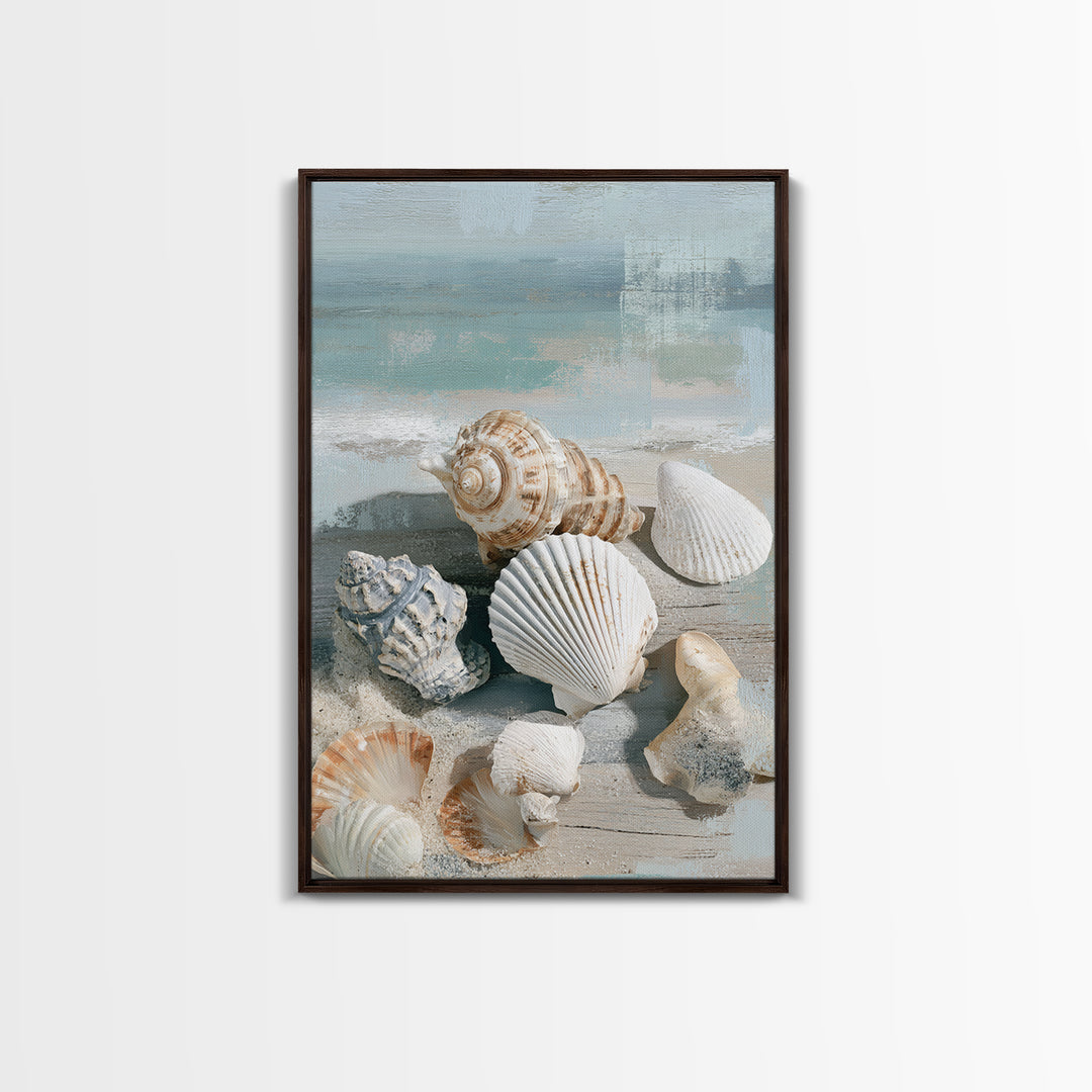 Seashell Collection Painted Like Natural Specimens Framed Canvas Print, Beach Art, Wall Art, Coastal Decor, Fine Art, Shore, BEA-2x3-60