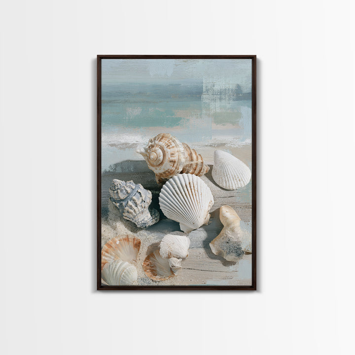Seashell Collection Painted Like Natural Specimens Framed Canvas Print, Beach Art, Wall Art, Coastal Decor, Fine Art, Shore, BEA-2x3-60