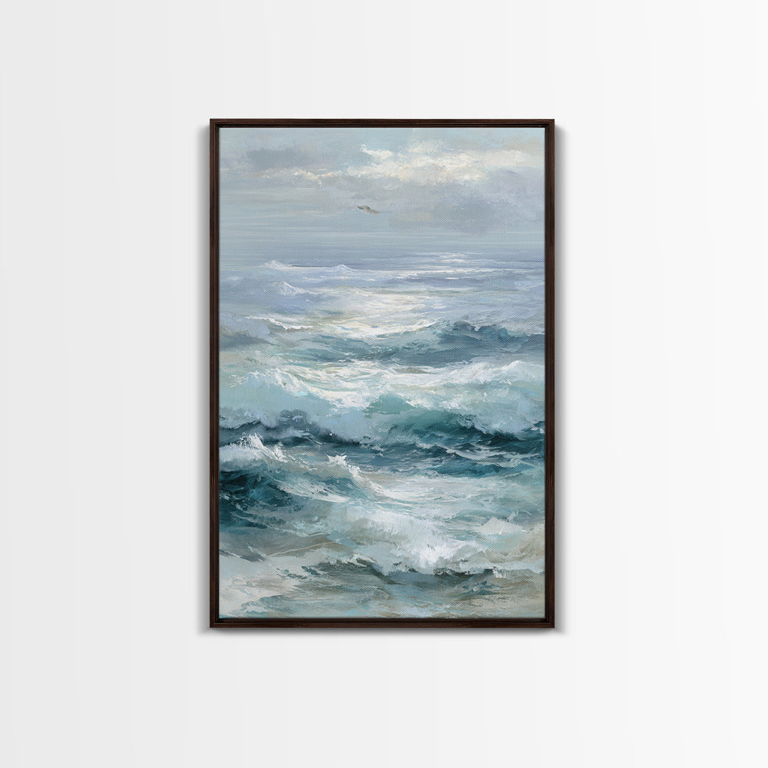 Stormy Ocean Wave Framed Canvas Print, Beach Art, Whimsical Decor, Coastal Decor, Fine Art, Shore, Beach Print, Whimsical Art, BEA-2x3-89