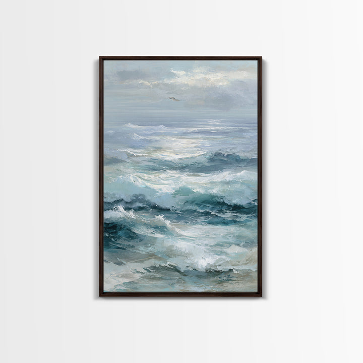 Stormy Ocean Wave Framed Canvas Print, Beach Art, Whimsical Decor, Coastal Decor, Fine Art, Shore, Beach Print, Whimsical Art, BEA-2x3-89