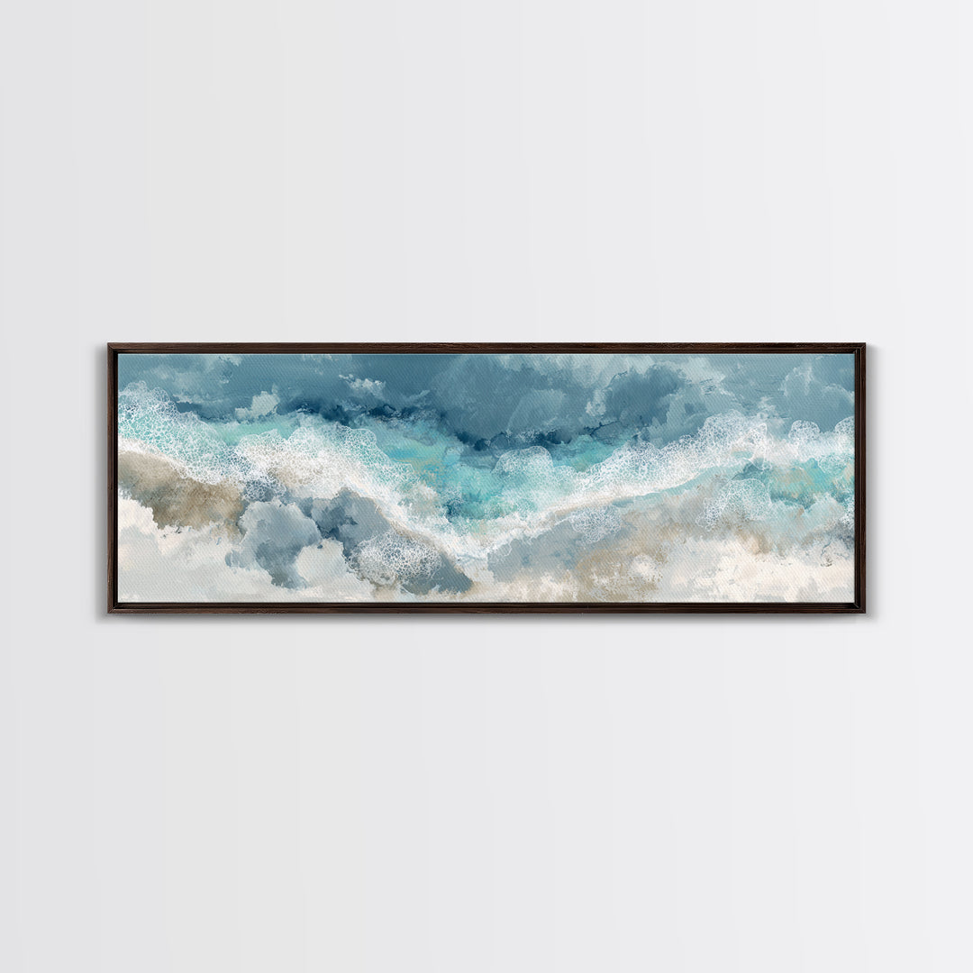 Aerial Turquoise Shoreline Framed Canvas Print, Beach Art, Wall Art Print, Coastal Decor, Fine Art, Shore, Beach Prints, BEA-3x1-17