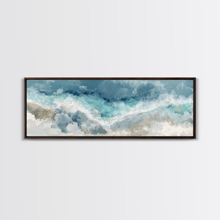 Aerial Turquoise Shoreline Framed Canvas Print, Beach Art, Wall Art Print, Coastal Decor, Fine Art, Shore, Beach Prints, BEA-3x1-17