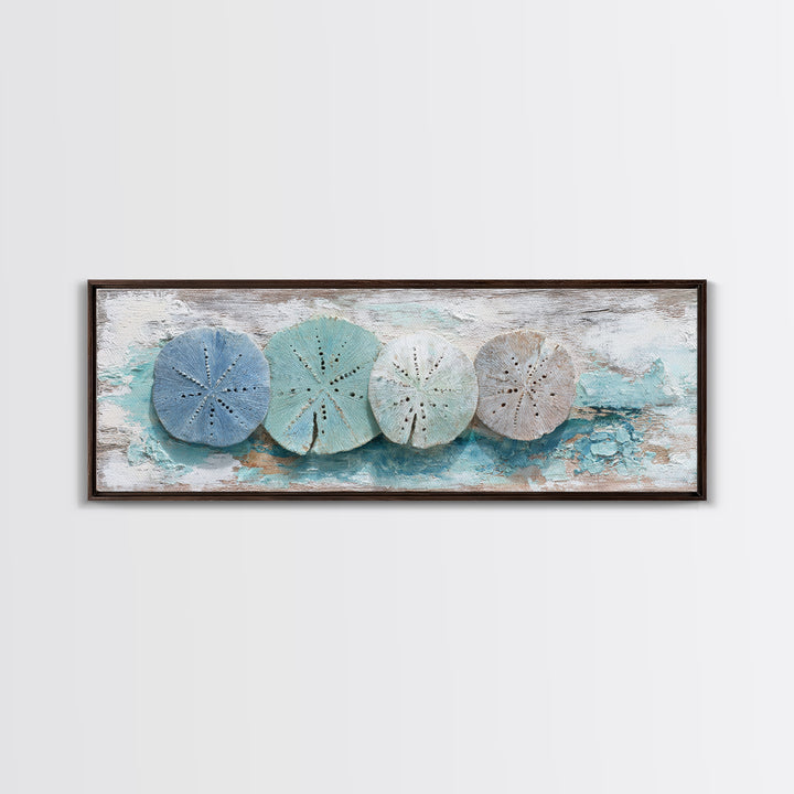 Minimal Sand Dollar Study on Textured Paper Framed Canvas Print, Beach Art, Beach Print, Coastal Decor, Oil Painting, Shore, BEA-3x1-28
