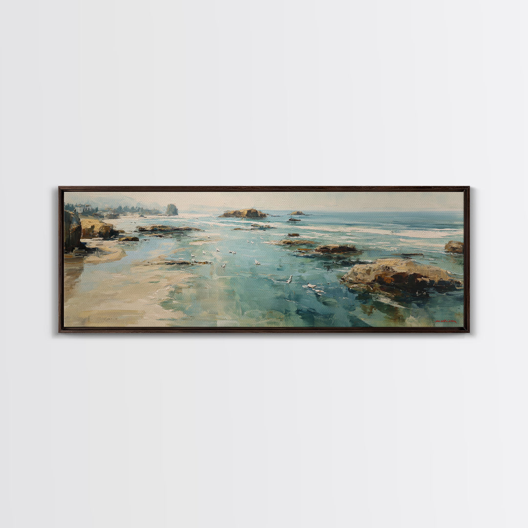 Coastal Cliffs with Gulls and Sea Spray Canvas Print, Beach Art, Gallery Decor, Coastal Decor, Fine Art, Shore, BEA-3x1-3