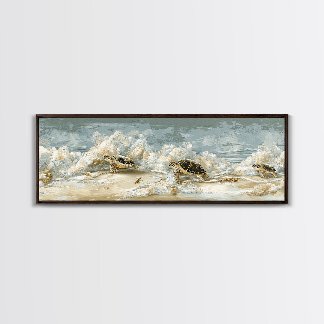 Family of Sea Turtles Crossing Moonlit Sand Canvas Print, Beach Art, Wall Art, Coastal Decor, Fine Art, Shore, Abstract Art, BEA-3x1-30