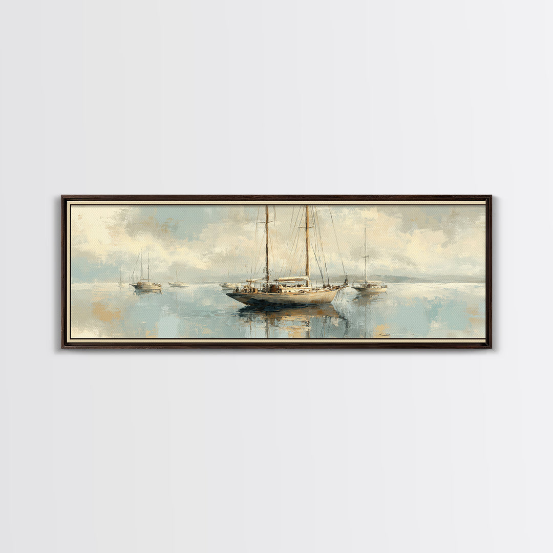 Sunset Sailboat Silhouette on Calm Water Canvas Print, Beach Art, Whimsical Decor, Coastal Decor, Fine Art, Shore, Beach Print, BEA-3x1-46