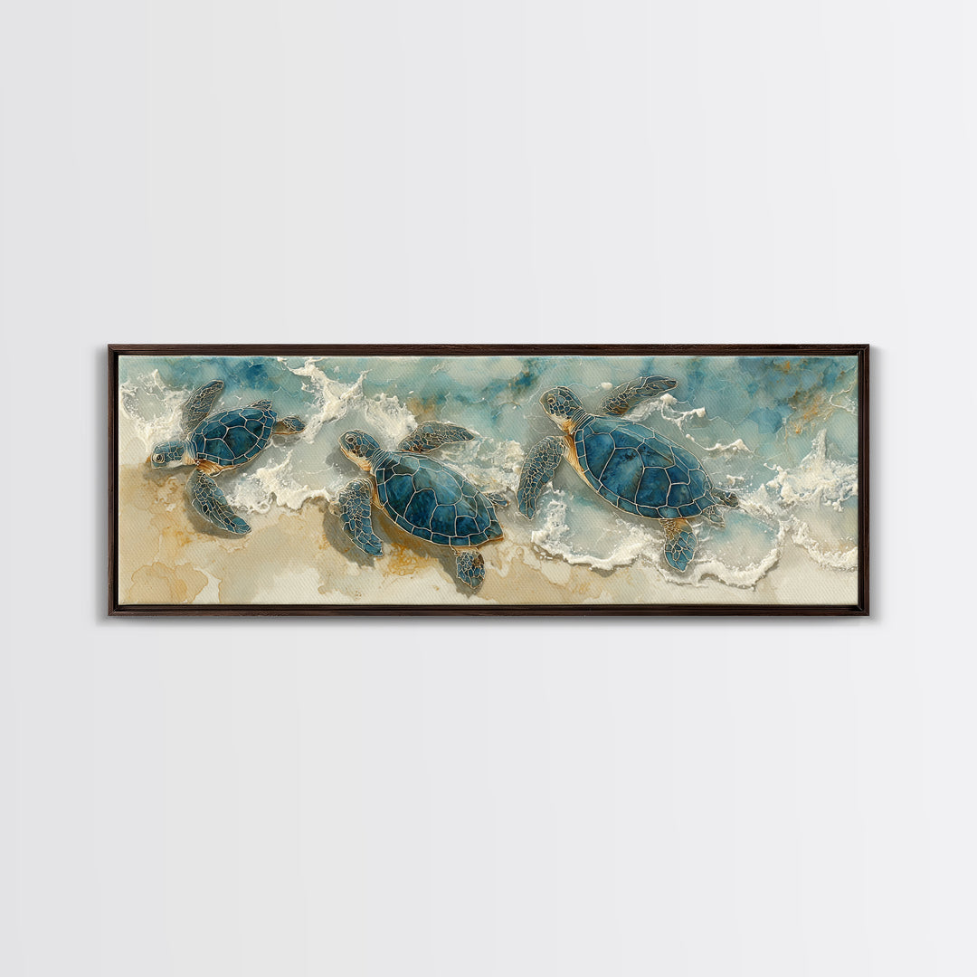 Family of Sea Turtles Crossing Moonlit Sand Canvas Print, Beach Art, Coastal Wall Art, Coastal Decor, Fine Art, Shore, BEA-3x1-6