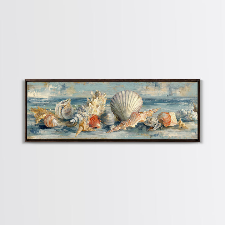 Seashell Collection Painted Like Natural Specimens Canvas Print, Beach Art, Coastal Decor, Shore, Living Room Wall Art, BEA-3x1-68