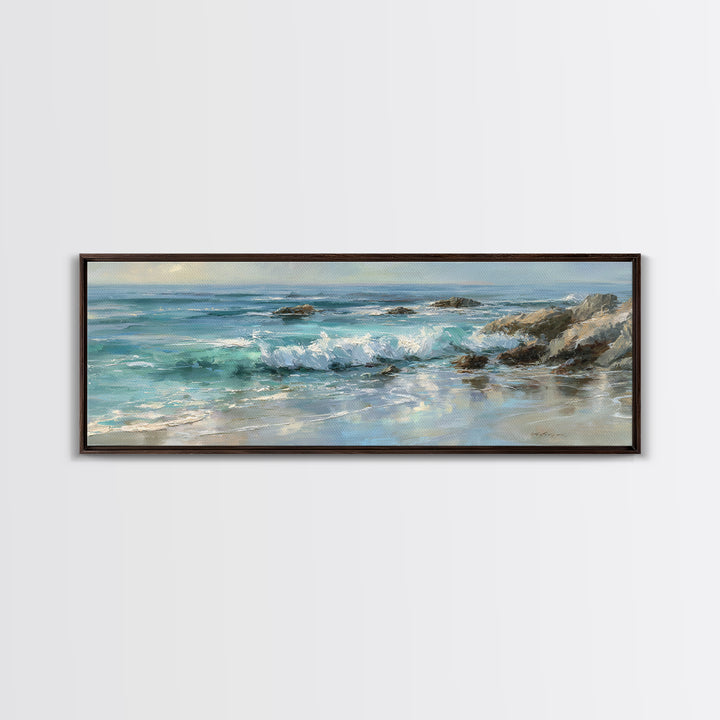 Mediterranean Cove with Clear Water Framed Canvas Print, Beach Art, Wall Decor, Coastal Decor, Fine Art, Shore, Whimsical Decor, BEA-3x1-84