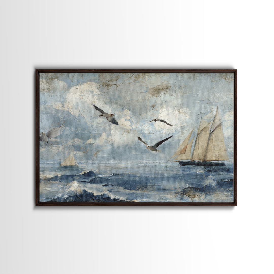 Old Coastal Map Composition Canvas Print, Beach Art, Abstract Art, Coastal Decor, Fine Art, Shore, Modern Art, Beach Wall Art, BEA-3x2-1