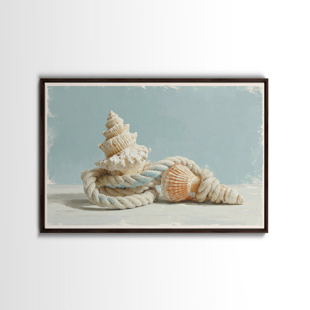 Nautical Rope and Shell Still Life Canvas Print, Beach Art, Wall Art Print, Coastal Decor, Fine Art, Shore, Beach Prints, BEA-3x2-21
