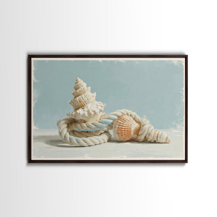 Nautical Rope and Shell Still Life Canvas Print, Beach Art, Wall Art Print, Coastal Decor, Fine Art, Shore, Beach Prints, BEA-3x2-21