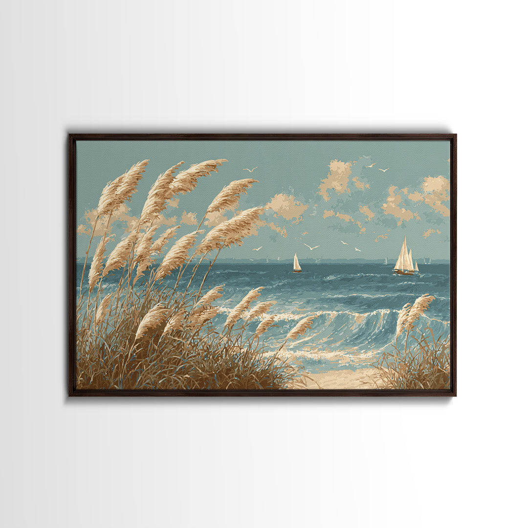 Sea Oats Swaying Framed Canvas Print, Beach Art, Beach Wall Art, Coastal Decor, Fine Art, Shore, Art Print, Room Decor, BEA-3x2-81