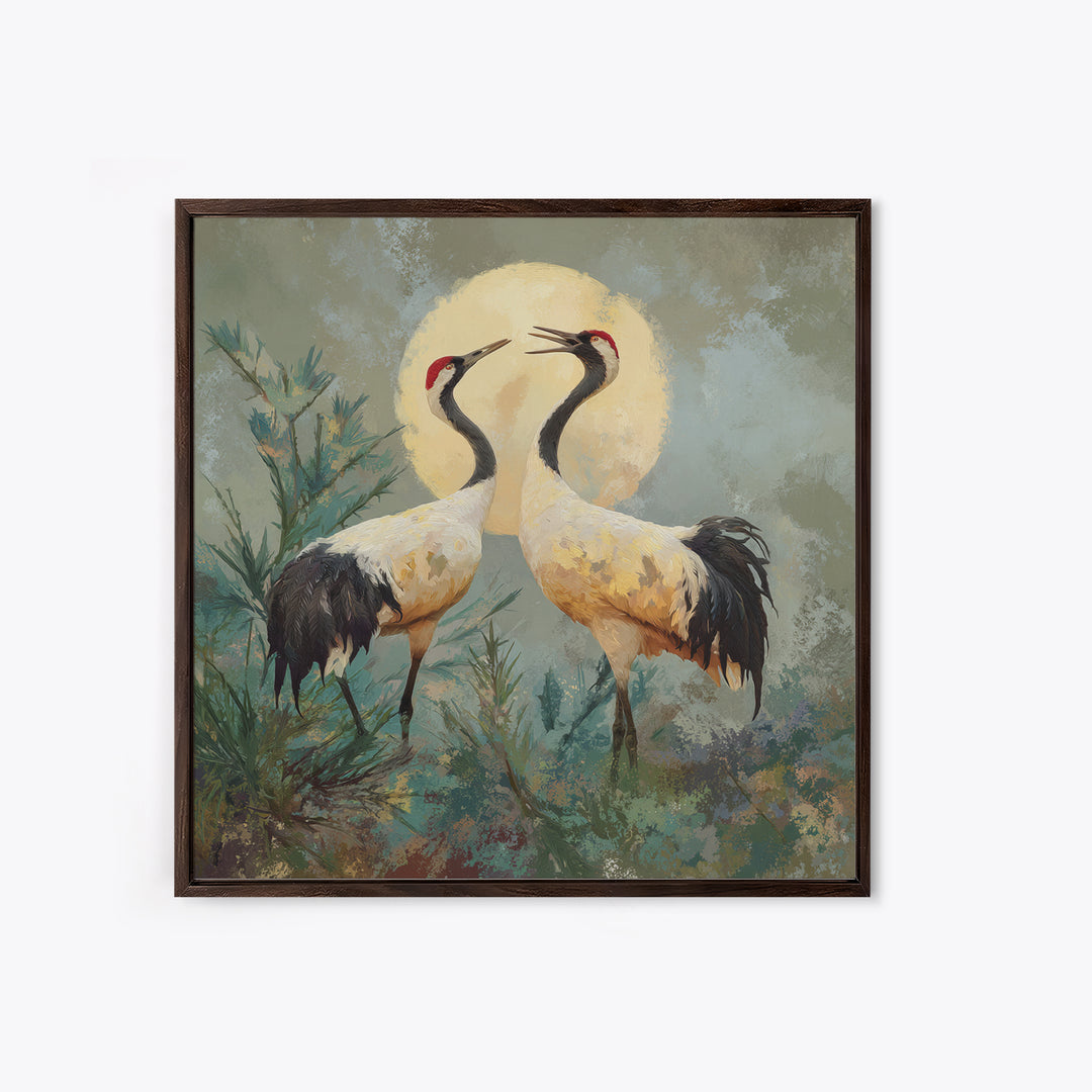 Pair of Cranes Dancing Canvas Print, Bird Art, Farmhouse Decor, Living Room Decor, Abstract Art, Flight, Digital Download Art, BIR-1x1-3