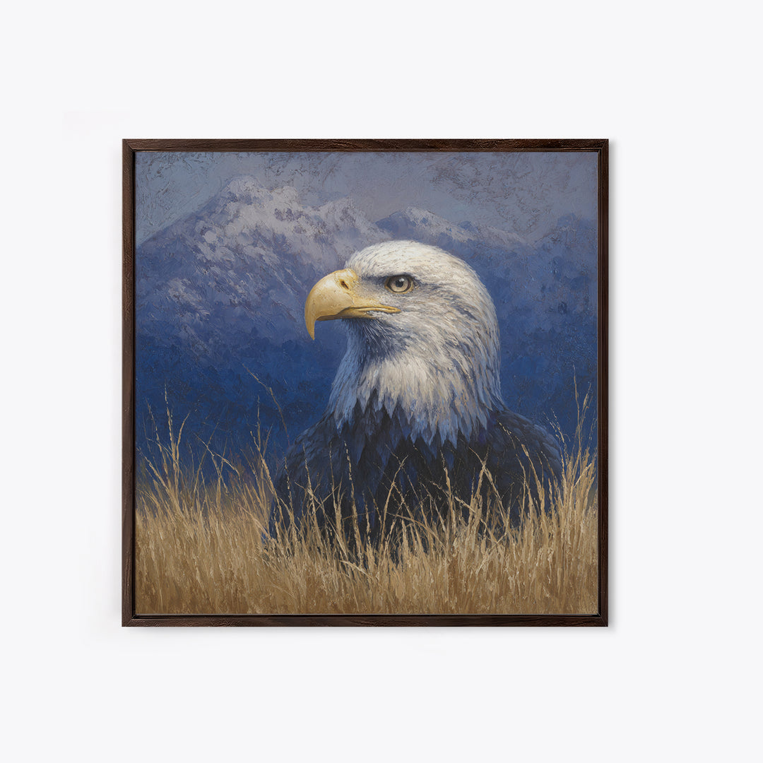 Eagle Portrait with Dramatic Mountain Wind Canvas Print, Bird Art, Printable Art, Living Room Decor, Fine Art, Flight, BIR-1x1-36