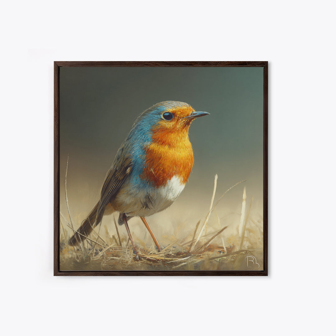 Robin in a Spring Garden with Soft Framed Canvas Print, Bird Art, Gallery Wall, Living Room Decor, Flight, Gallery Decor, BIR-1x1-39