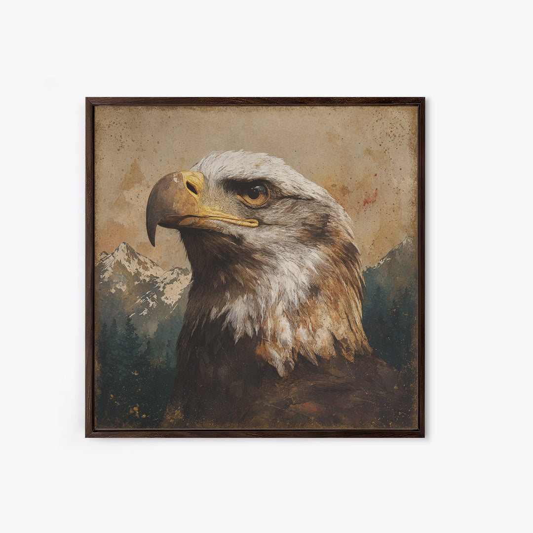 Eagle Portrait with Dramatic Mountain Wind Canvas Print, Bird Art, Bird Prints, Living Room Decor, Flight, Modern Decor, BIR-1x1-60