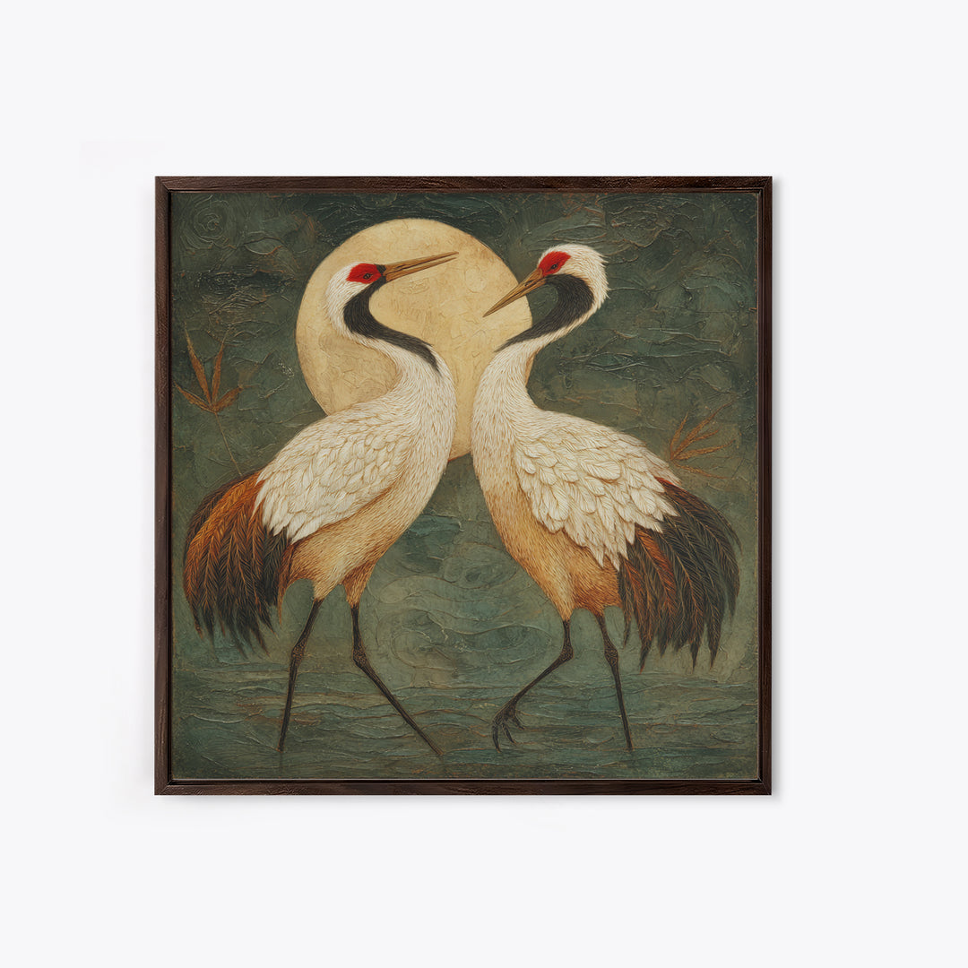 Pair of Cranes Dancing Canvas Print, Bird Art, Modern Decor, Living Room Decor, Fine Art, Flight, Home Decor, Wall Decor, BIR-1x1-75